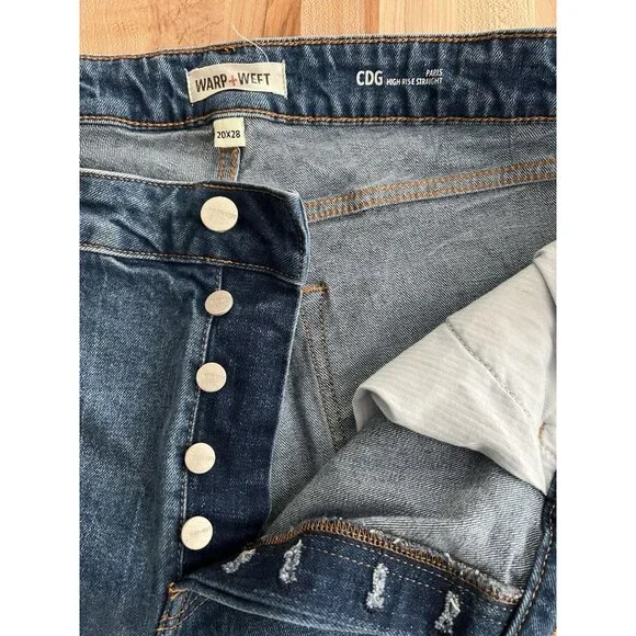 Warp + Weft CDG Paris High Rise Straight Stretch Button Fly Riviera Plus 20 x 28 - Picture 3 of 8